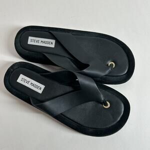 Steve Madden Kylen Black Leather Thong Platform Sandals Flip Flops Women's 6.5